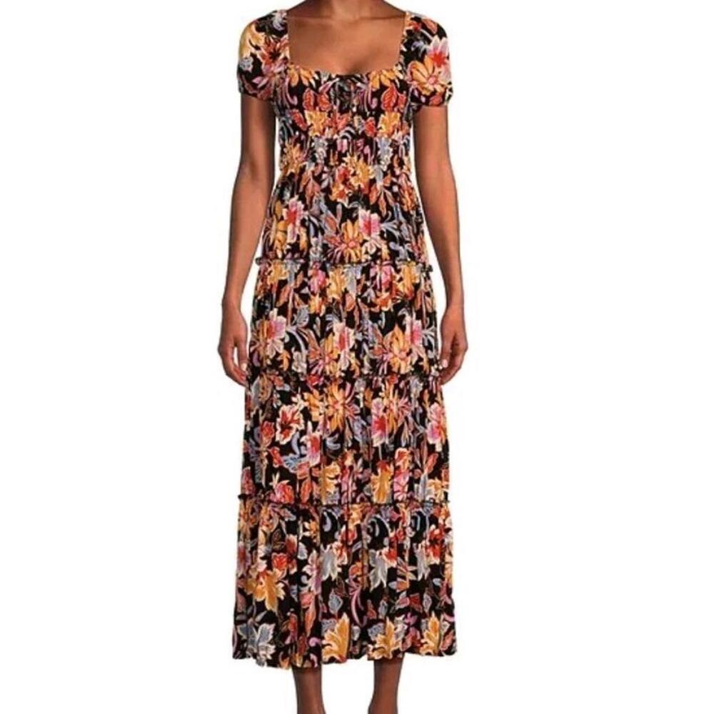 Chelsea & Violet Boho Dress X-Large Black Pink Orange Floral